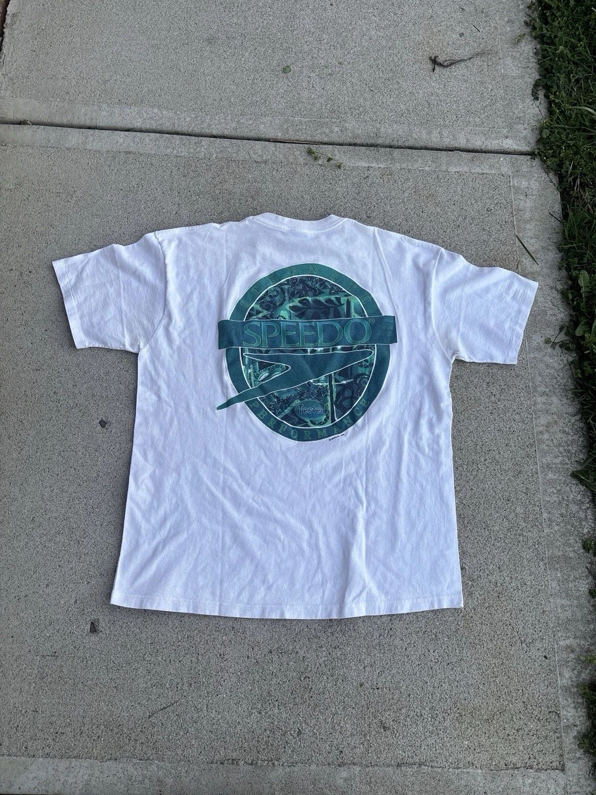 Vintage 90s Speedo Surf Swim T Shirt Front And Back Graphic Men’s Size Xl