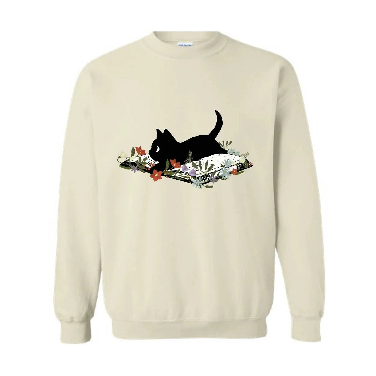 Cute Book Cat Sweatshirt, Floral Cat Bookish Sweatshirt, Gift For Cat Lovers, Ca