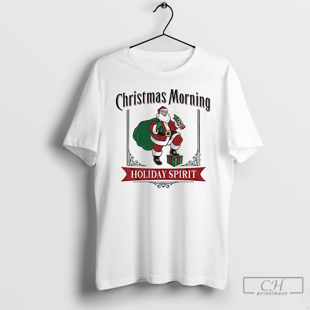 Classic Christmas Morning Holiday Spirit Label Santa Claus T Shirts