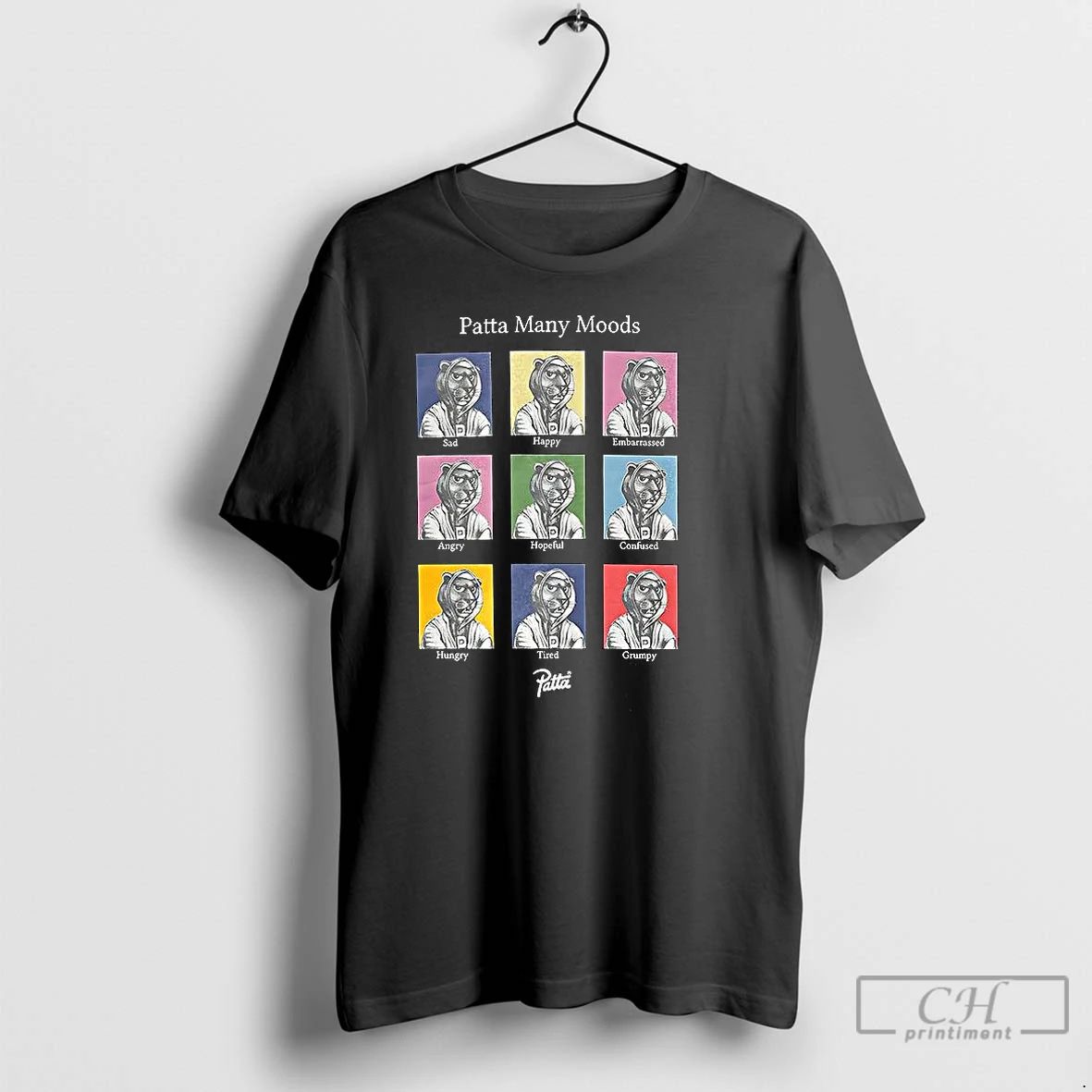 Classic Patta Many Moods Sad Happy Embarrassed Angry Hopeful Confused Hungry Tired Grumpy T Shirts