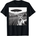 Cat Selfie With Alien UFO Space Humor Gift Graphic Unisex Shirt