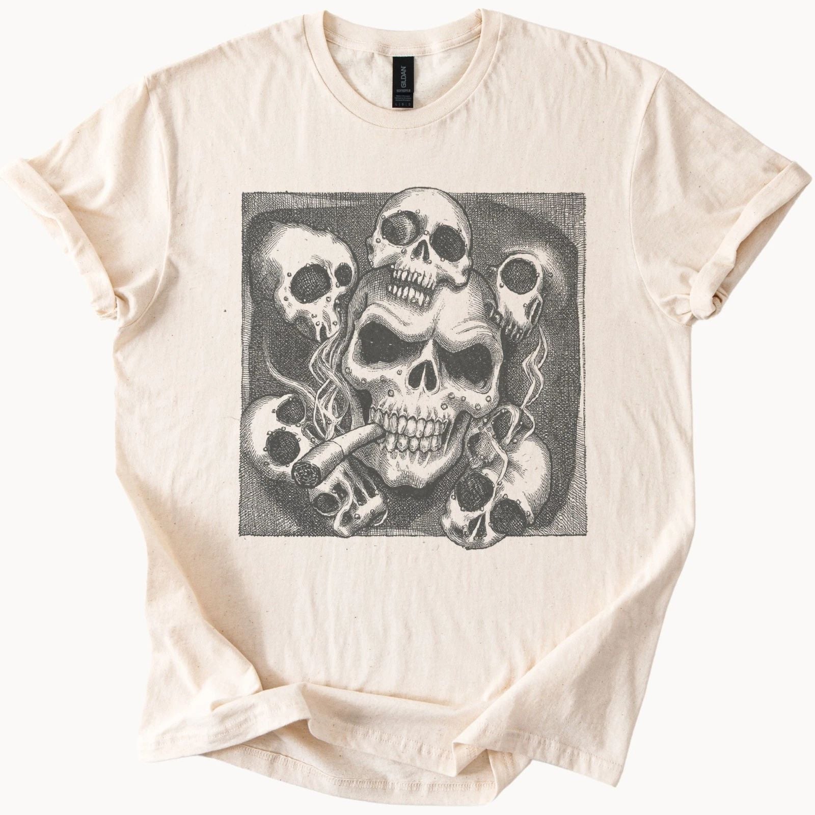 Skull Stack Graphic Tee Dark Gothic Occult Design