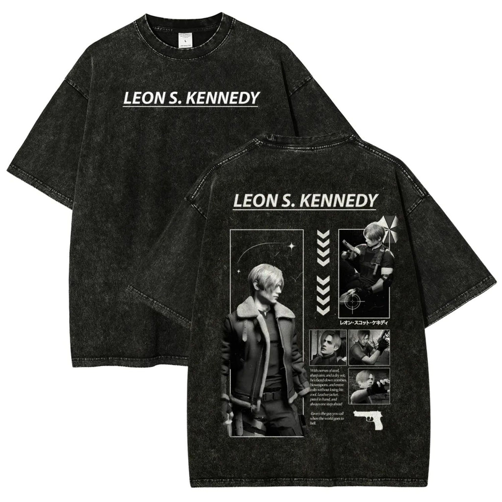 Leon S. Kennedy T-Shirt Resident Evil 4 Remake Vintage Acid Wash Anime Game Tee