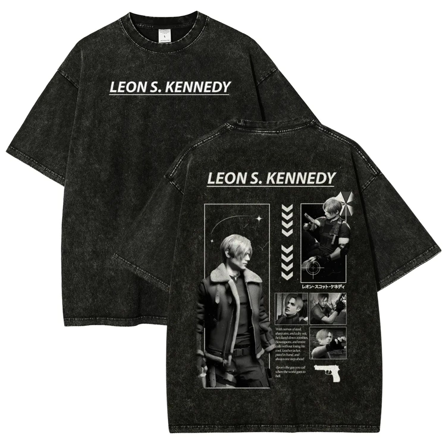 Leon S. Kennedy T-Shirt Resident Evil 4 Remake Vintage Acid Wash Anime Game Tee