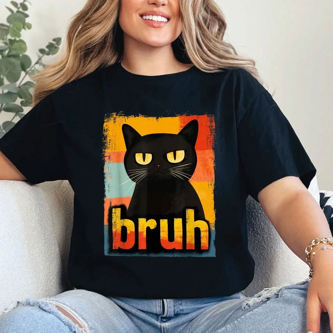 Funny Bruh Cat Meme T-Shirt Sarcastic Cat Graphic Tee