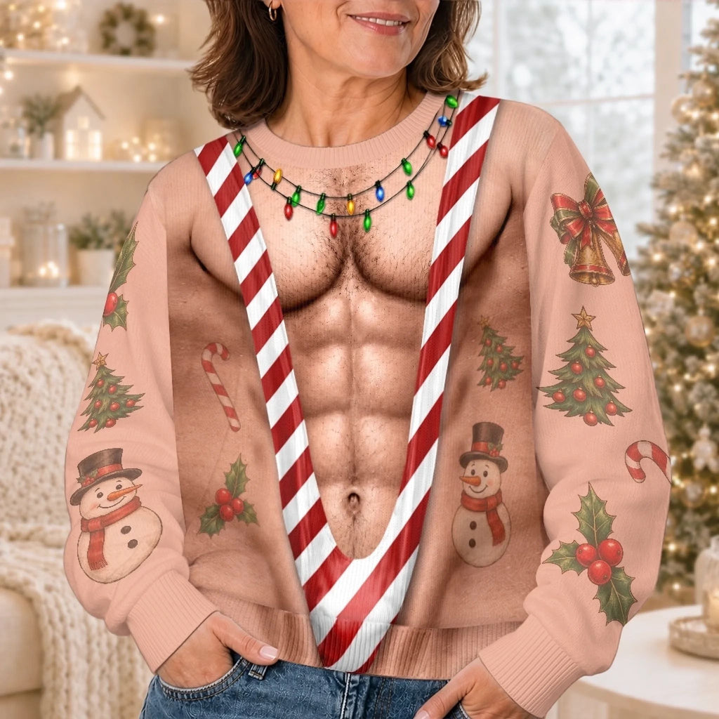 Custom Funny Patriotic Ugly Sweatshirt - Personalized Christmas Birthday Gifts For Men - Rocking Candy Cane Mankini Today