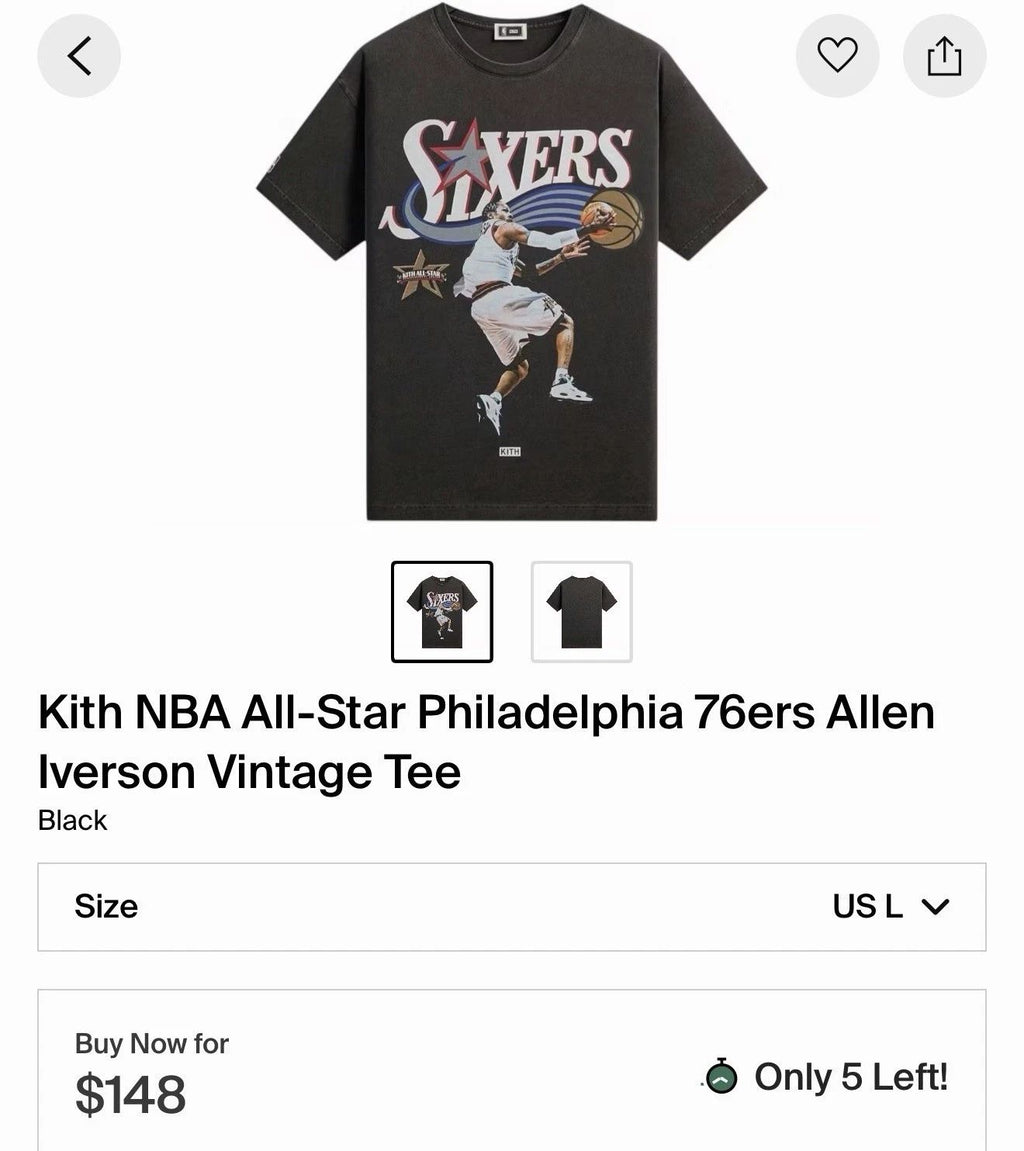 Kith for NBA All-Star Philadelphia 76ers Iverson Tee Size Large