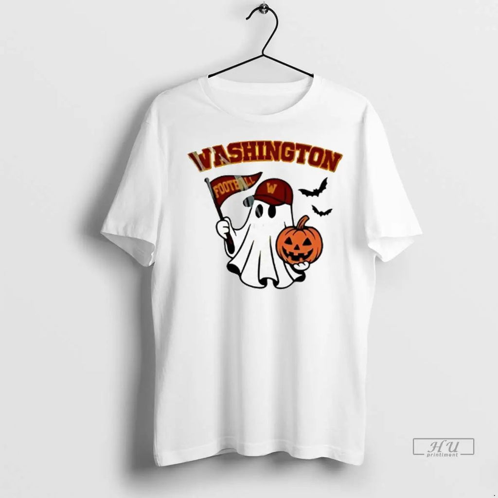 Officials Halloween Ghost Washington Commanders Football Flag Pumpkin Ladies T Shirts