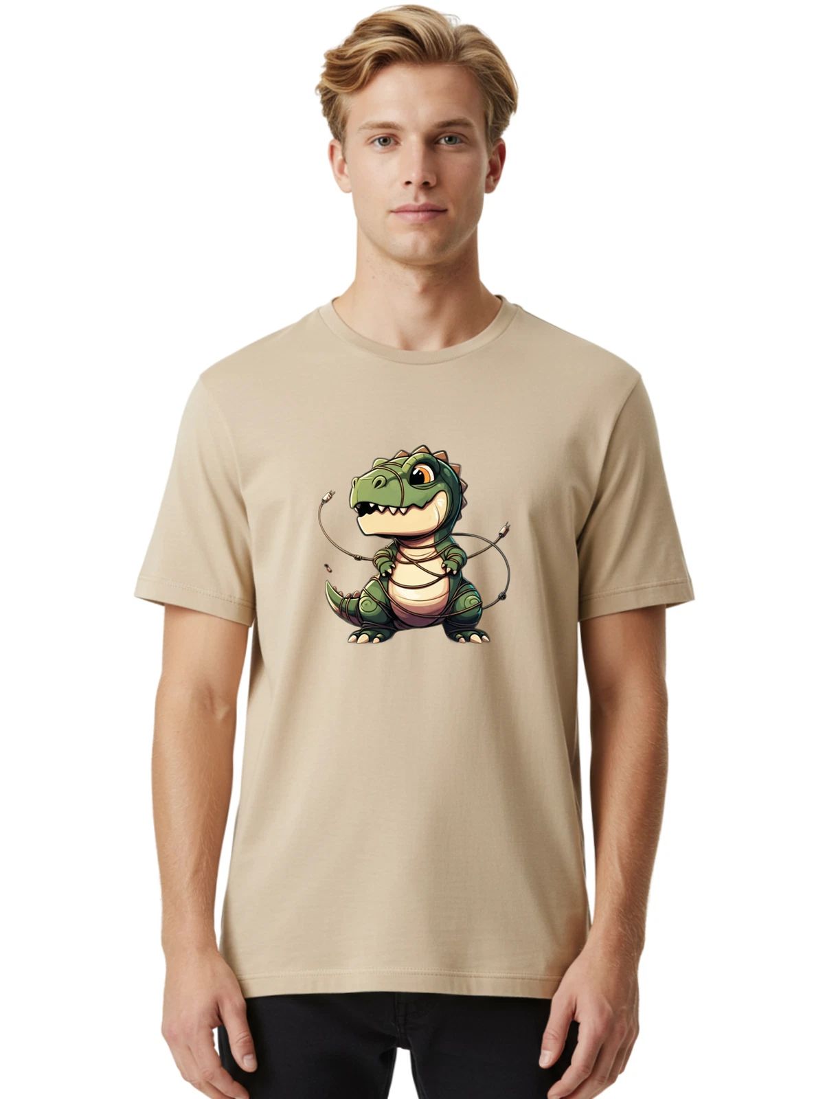 Cyborg-T-Rex-1 Mens Graphic Tee, 100% Cotton, Casual Summer Wear
