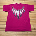 Vintage 90s Native American Boho Tribal Necklace Feather Graphic T-Shirt - Large