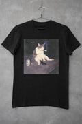 Funny Smoking Cat Graphic T-Shirt Black Meme Tee Cool Chill Cat Streetwear