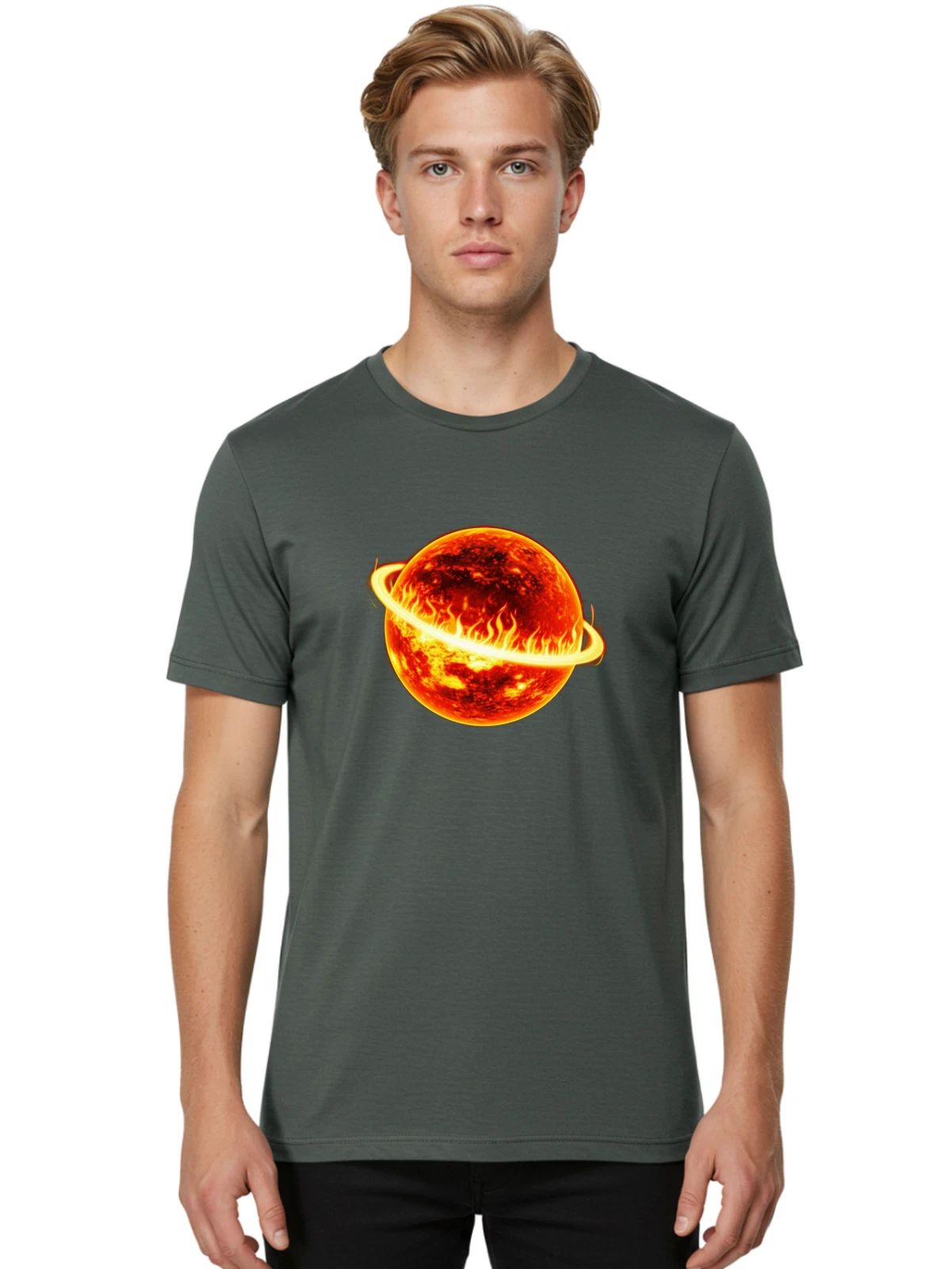 Fiery-Planet Mens Graphic Tee, 100% Cotton, Casual Summer Wear