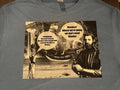 Small Blue Jerzees Short Sleeve. Verrazano Time Travel Front. DTF Transfer
