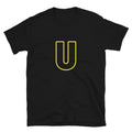 Letter  U Yellow Bold Font Simple Black T-Shirt