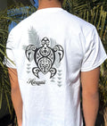 Hawaiian Design Surfing Beach White T-shirt Tribal Turtle Honu 100% Cotton Tee