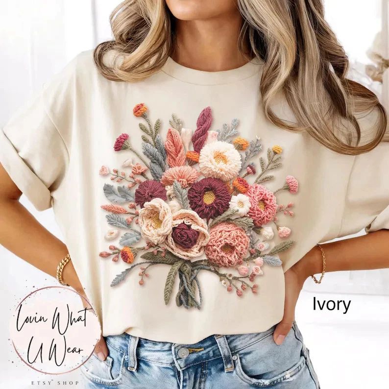 Boho Floral Comfort Tee Faux Yarn Style Soft