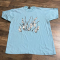 Vintage 80s Petals Cat Climbing Tree Graphic T-Shirt Tee Blue Cute Adult L Large