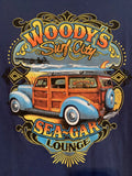 NWOT - Woody's Surf City Sea-Gar Lounge Adult Size L Navy Blue Short Sleeve Tee
