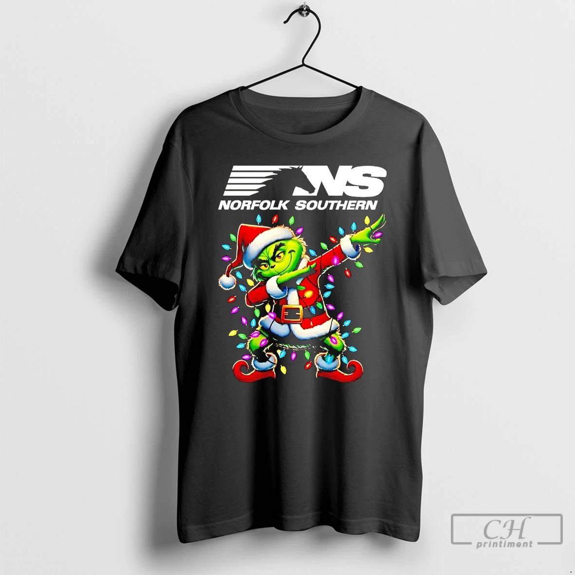 Classic Santa Grinch Dabbing Norfolk Southern Railway Christmas Light T Shirts
