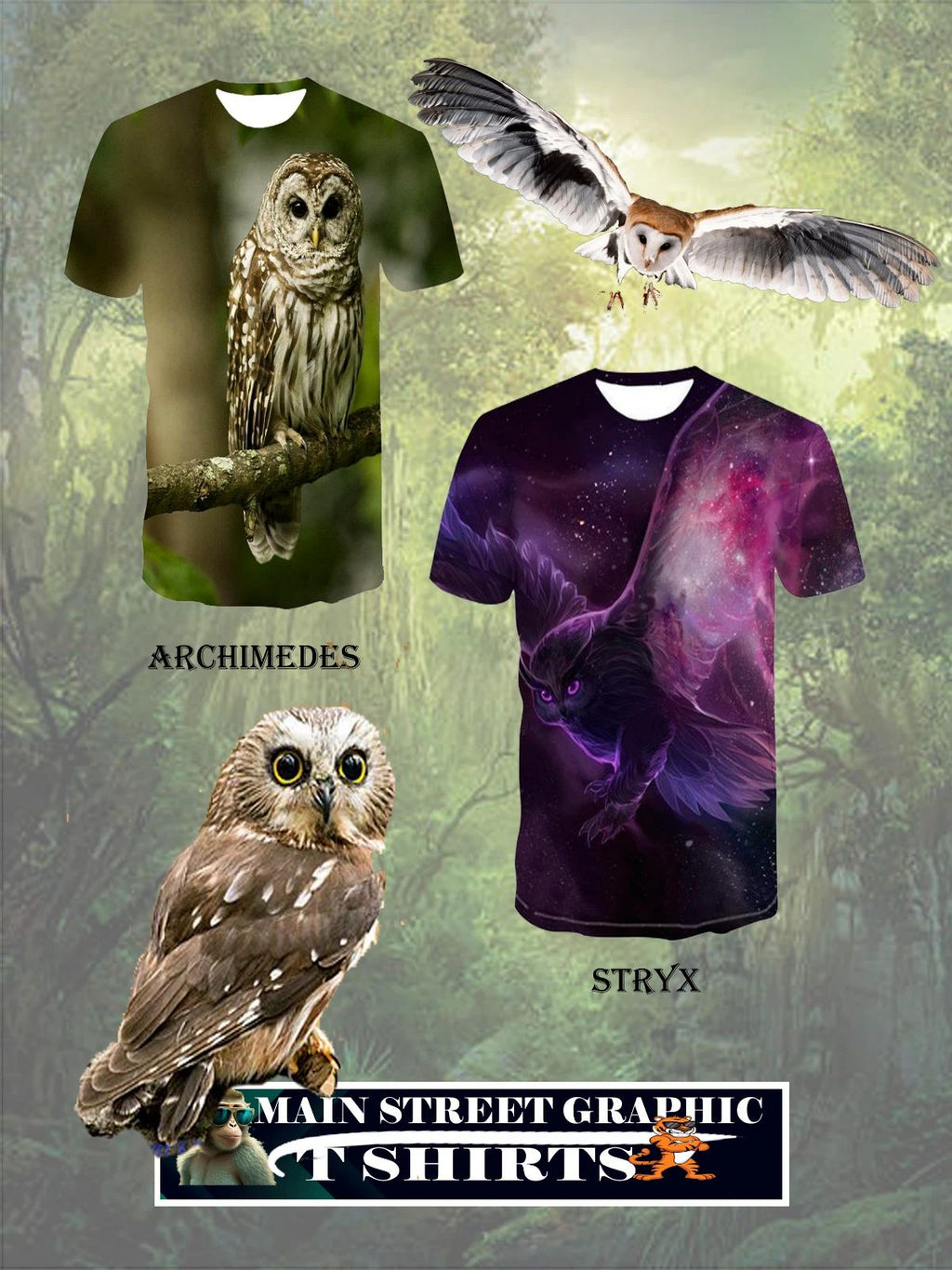 NEW! FROM MSGT FANTASY OWLS  COTTON BLEND  SIZES M THRU 2X