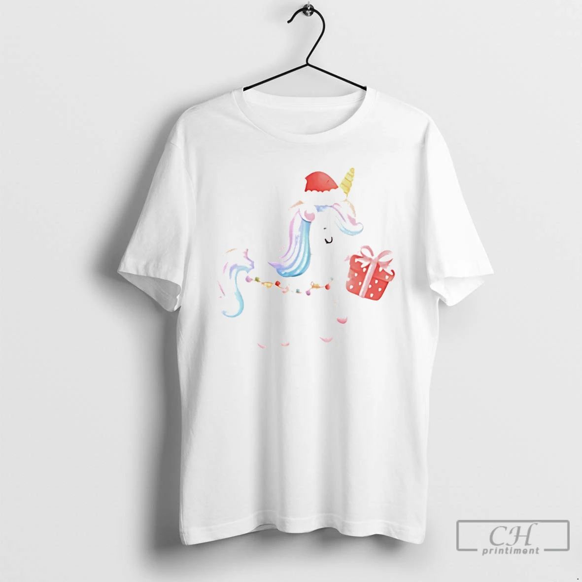 Classic Winged Unicorn Holding Gift Christmas Angel White T Shirts