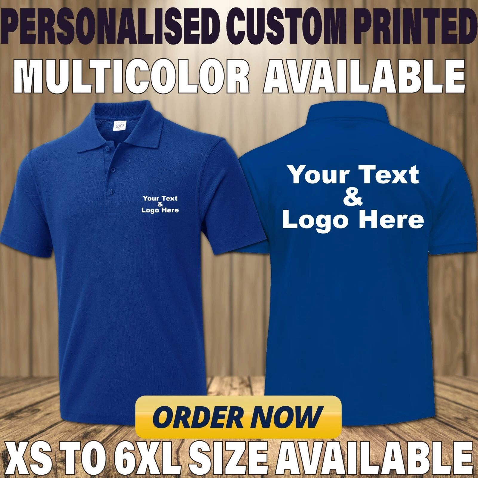Custom Printed Personalised Polo Shirt Your Text Your Logo Unisex Uniform Sports