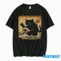 Ukiyo E Kaiju Cat In Japanese Wave Art Tshirts Sweater