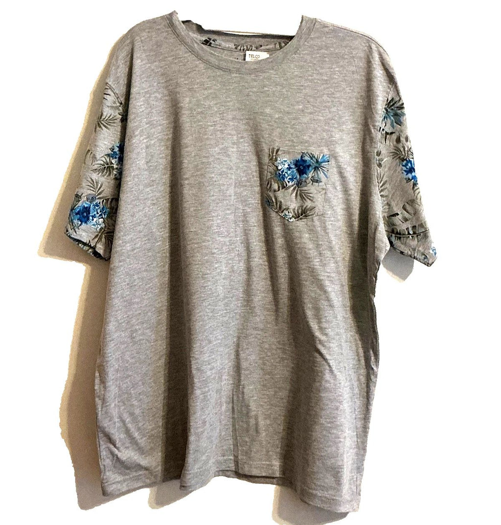 GEORGE Men's T-Shirt XL Gray Floral Pocket Short Sleeve Tropical Summer Beach
