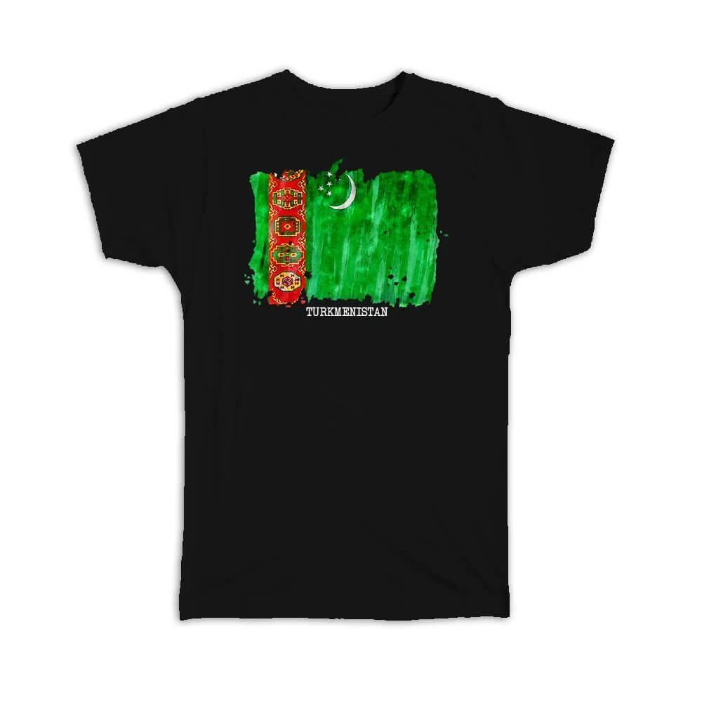 Gift T-Shirt : Turkmenistan Flag Asia Travel Expat Country Watercolor