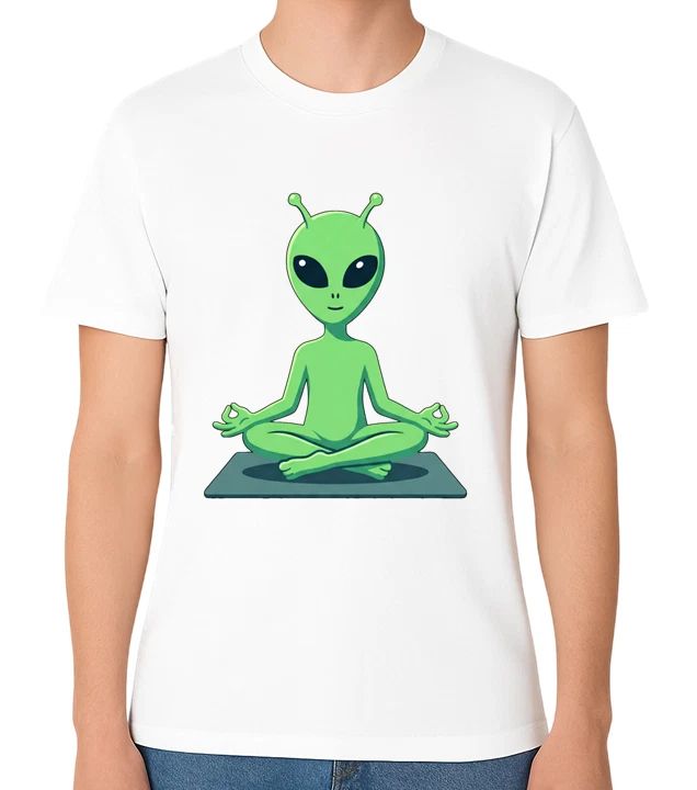 Meditating Alien Yoga T-Shirt Funny UFO Cute Aliens Graphic Unisex Tee