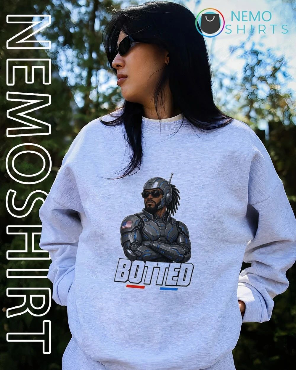 Botted Cybernetic Soldier with American Flag Patch shirt