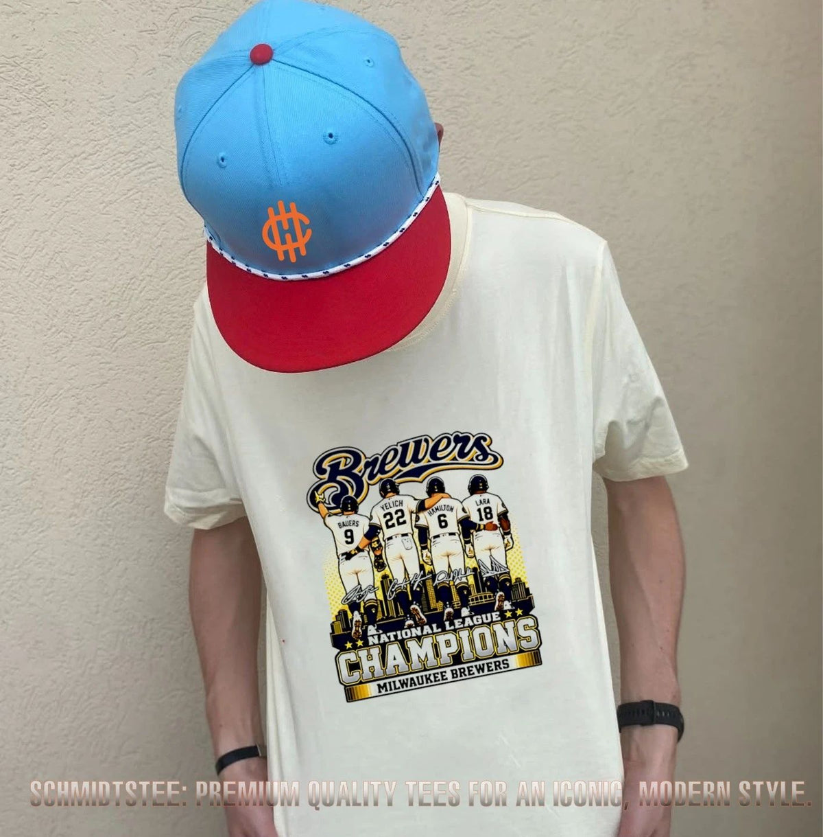 Milwaukee Brewers 2026 National League Champions behind signatures skyline shirt