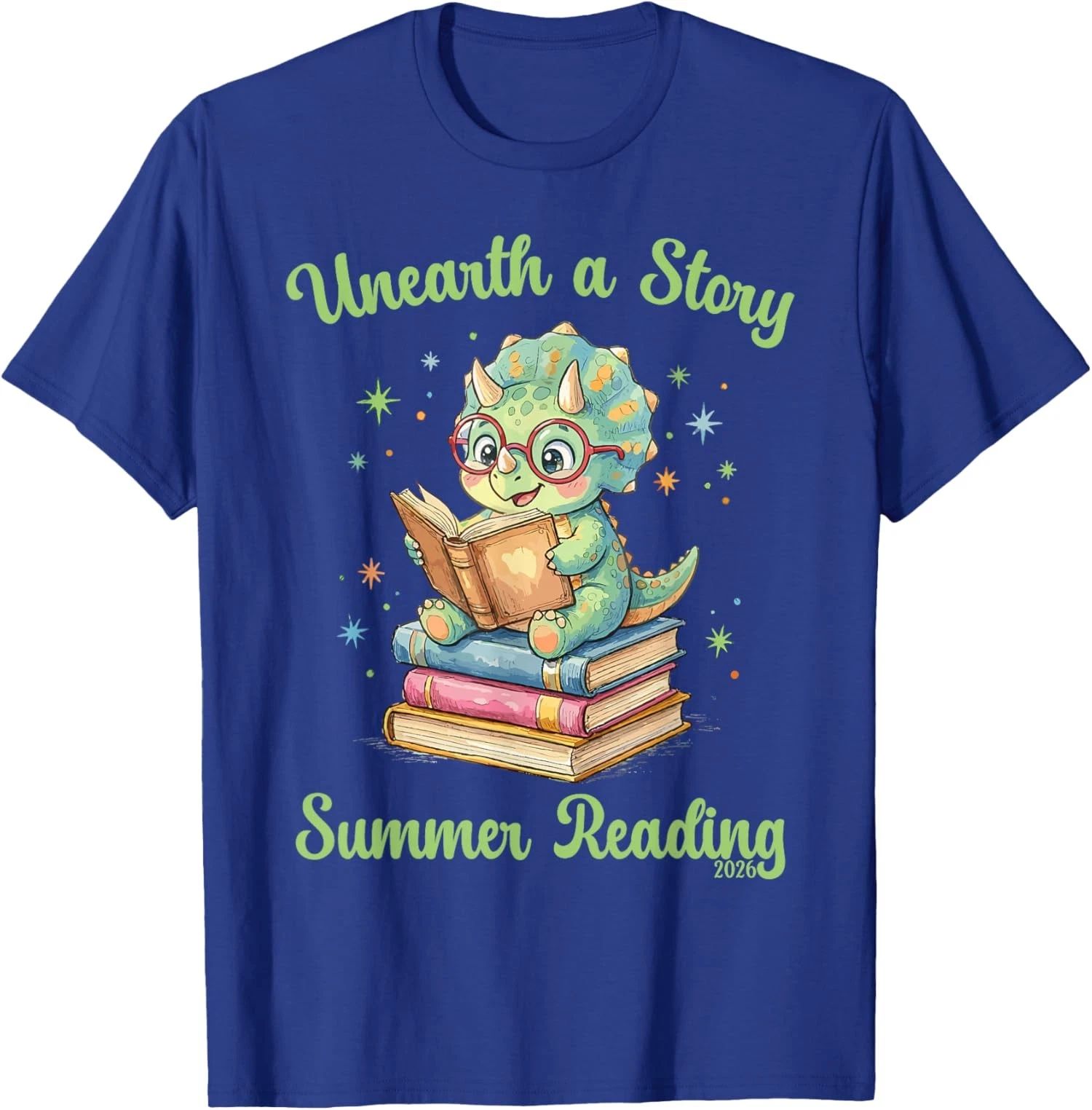 Triceratops Dinosaur Reading Books Cute Dino  Unisex T-Shirt