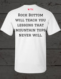 WhiteTeeCrew  Rock Bottom Motivational Quote - Men's Short Sleeve Gym White Tee
