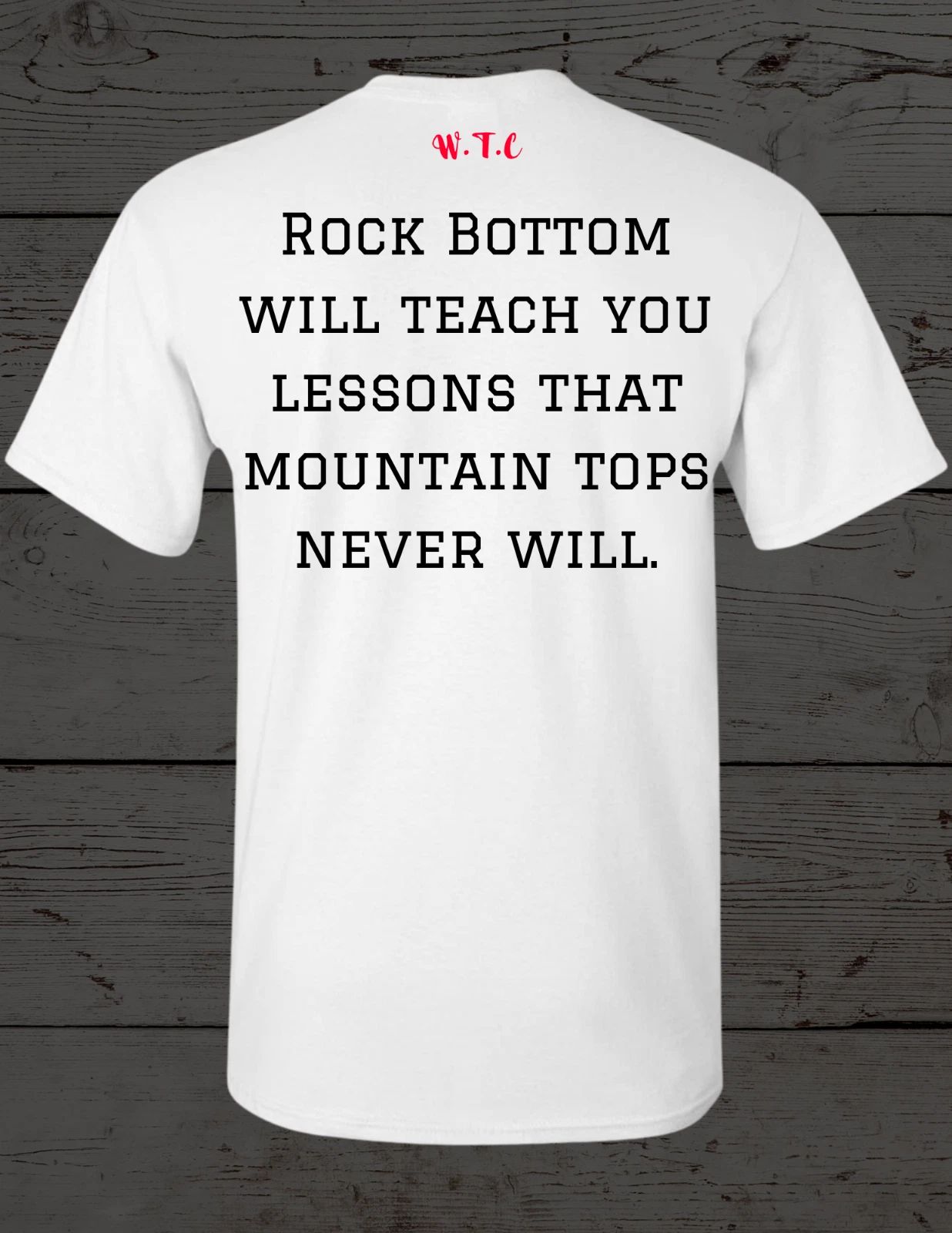 WhiteTeeCrew  Rock Bottom Motivational Quote - Men's Short Sleeve Gym White Tee