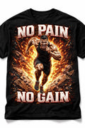 Men's Black Graphic T-Shirt No Pain No Gain Fitness Motivational Crew Neck