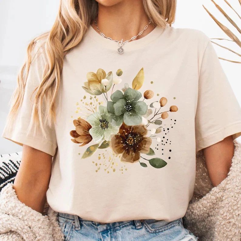 Watercolor Garden Wildflowers Boho Comfort Tee Shirt Nature Lover Gift
