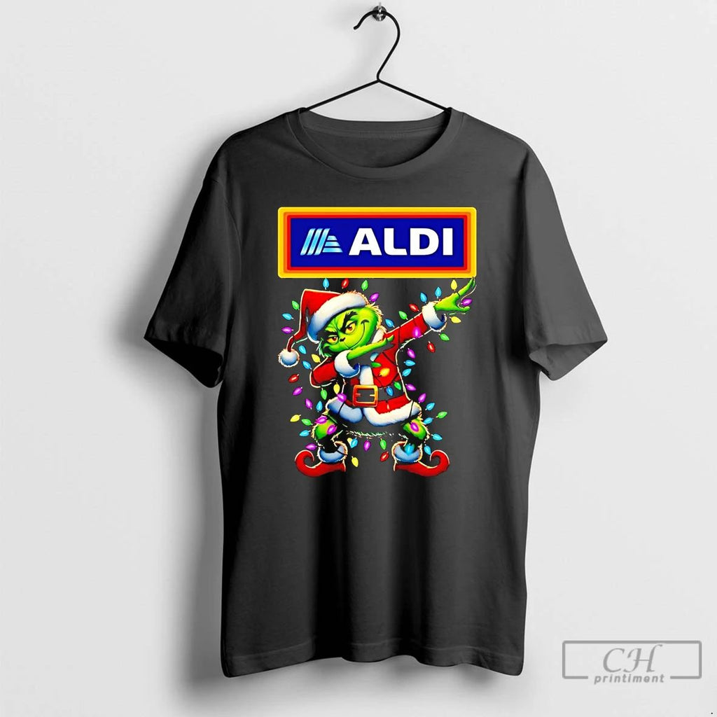 Classic Santa Grinch Dabbing Aldi Christmas Light T Shirts