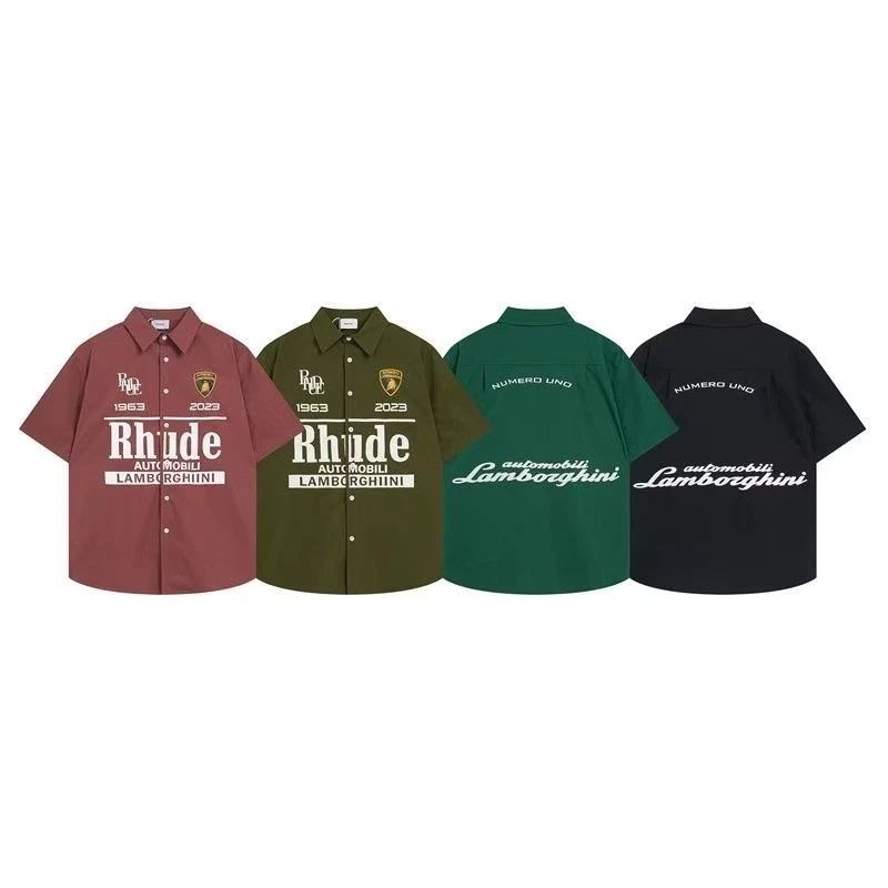 Men Women RHUDE Leisure Cotton Short Sleeve Lapel Shirt Unisex Holiday Shirt