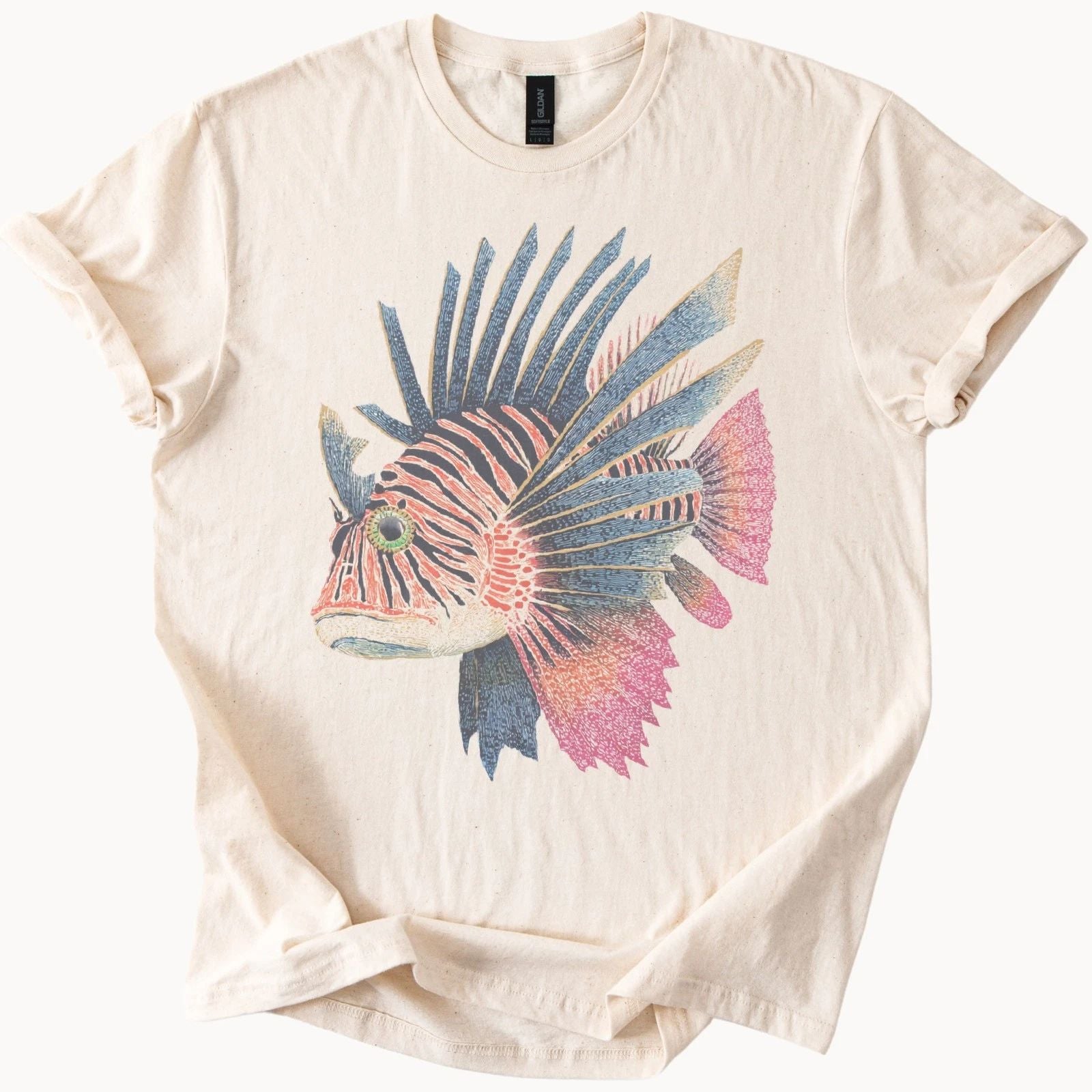 Colorful Lionfish Graphic Tee Detailed Ocean Fish Art Natural