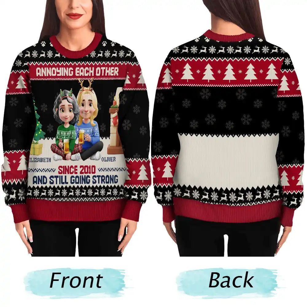 Annoying Each Other 3D Effect Couple - Personalized Unisex Ugly Sweater