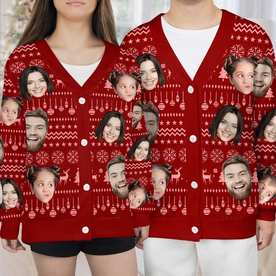 Custom Photo Christmas Is A Reminder Of The Joy That Family Brings - Family Personalized Custom Ugly Christmas Cardigan - Christmas Gift For Family
