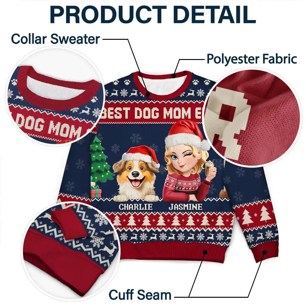 3D Effect Dog Mom Christmas - Personalized Unisex Ugly Sweater