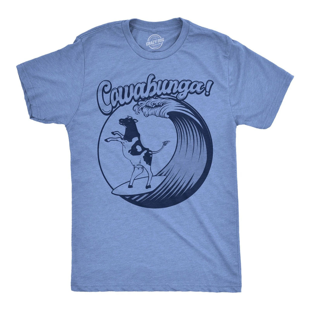 Mens Funny T Shirts Cowabunga Sarcastic Cow Graphic Novelty Surfing Tee for Men