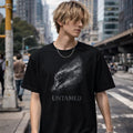 Shinora Untamed Wolf Graphic T-Shirt Men Streetwear Black Cotton Size L