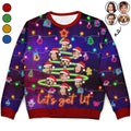 Custom Photo Funny Family Face Let's Get Lit Neon Christmas Light Style - Personalized Unisex Ugly Sweater
