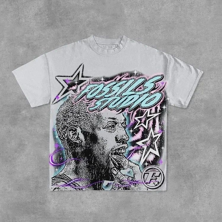 Summer Graphic Print Hip Hop Oversized Cotton T-Shirt For Men Women Boxy Fit