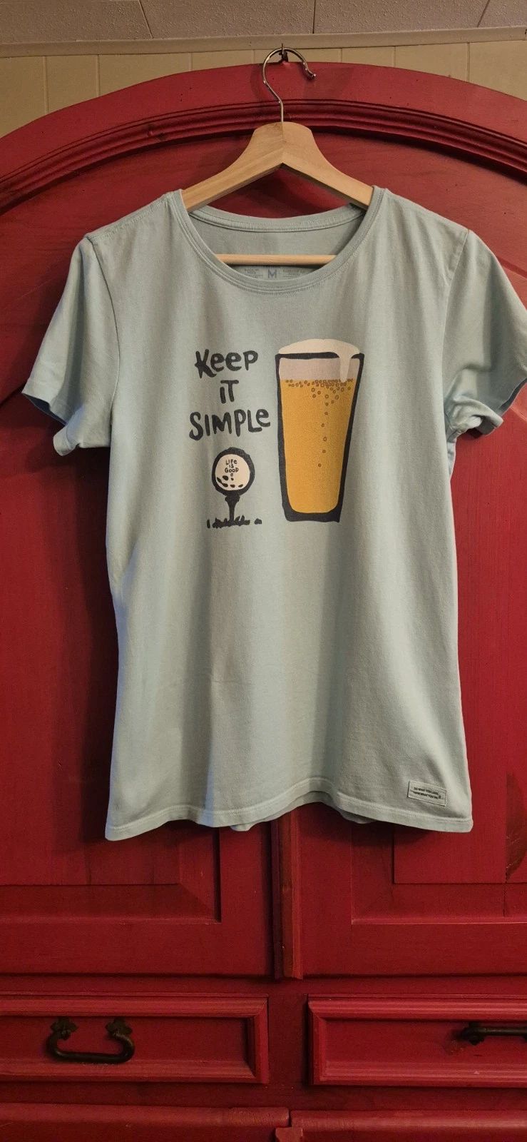 Life Is Good T Shirt Size Medium Golf & Beer Keep It Simple Soft Blue EUC