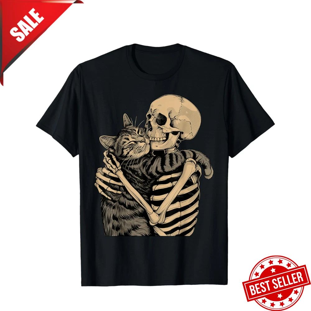 HOT SALE !! Skeleton Hugging Cat Halloween Cat Lover Cute Present Unisex T-Shirt