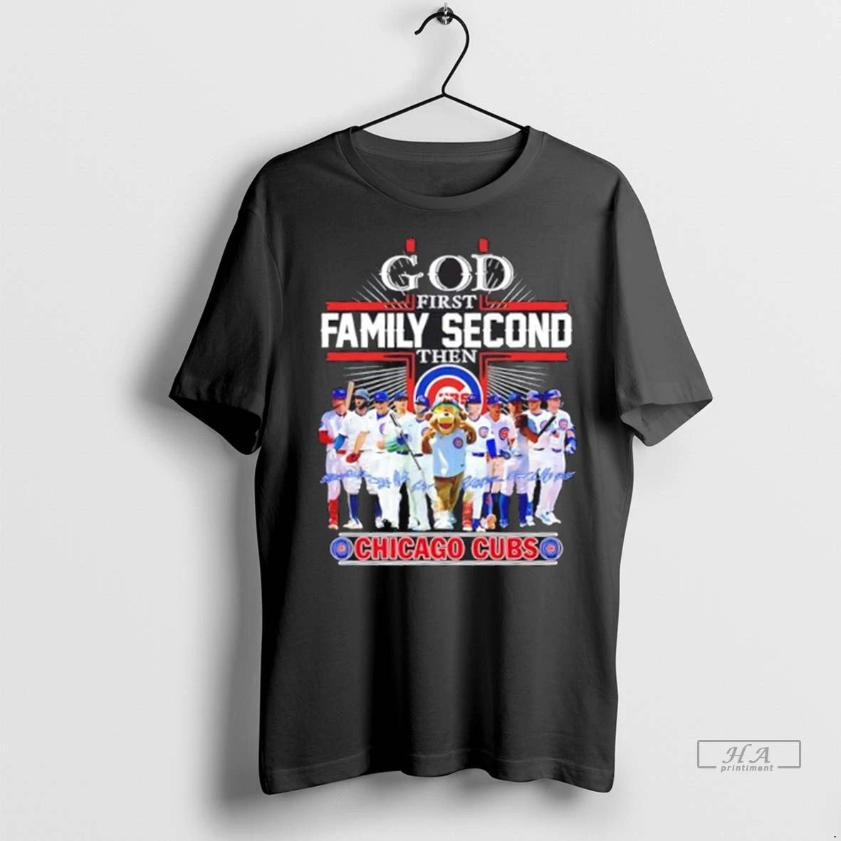 Trendy God First Family Second Then Chicago Cubs Baseball Mascot And Players Shirt Sweater